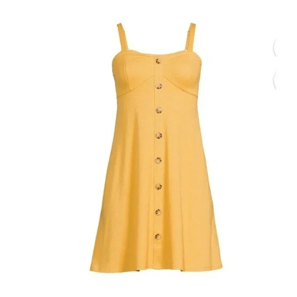 No Boundaries Button Front Mini Dress Juniors L 11-13 Yellow Excellent Ribbed - Picture 2 of 6